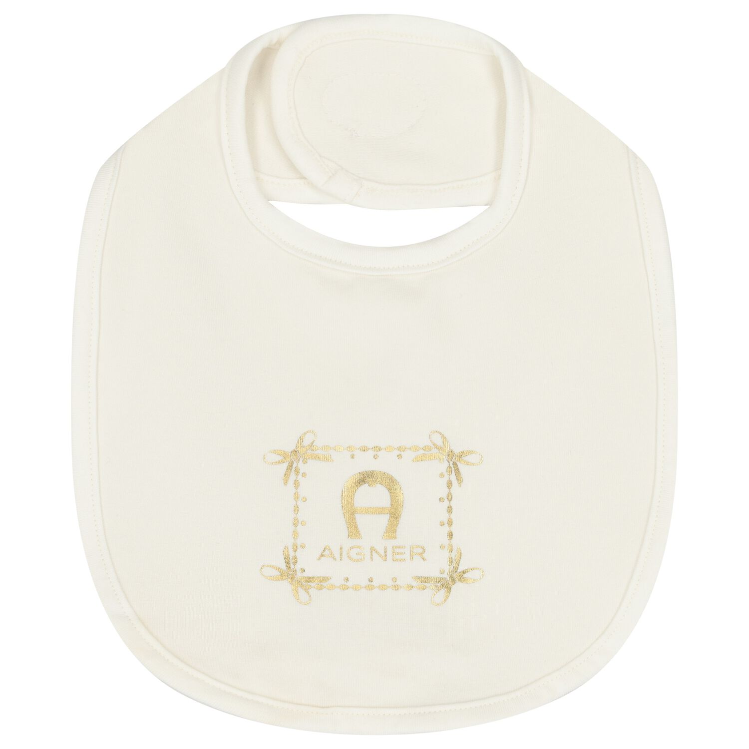 Baby Girls Ivory & Gold Logo Bib, 1, hi-res