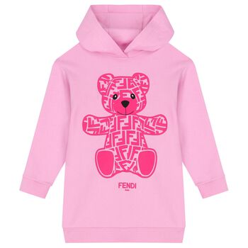 Girls Pink Teddy Logo Hooded Dress