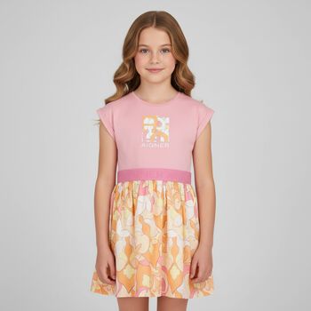 Girls Pink & Yellow Logo Dress