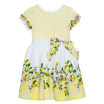 فستان بنات بطبعة الزهور باللون الأصفر والأبيض