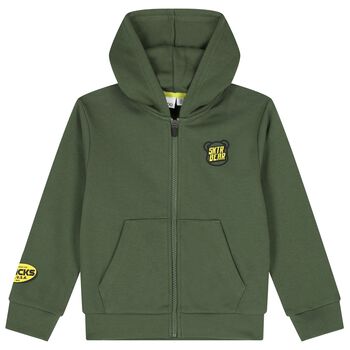 Boys Green Teddy Bear Hooded Zip Up Top