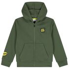 Boys Green Teddy Bear Hooded Zip Up Top, 2, hi-res