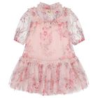 Girls Pink Floral Tulle Dress, 1, hi-res