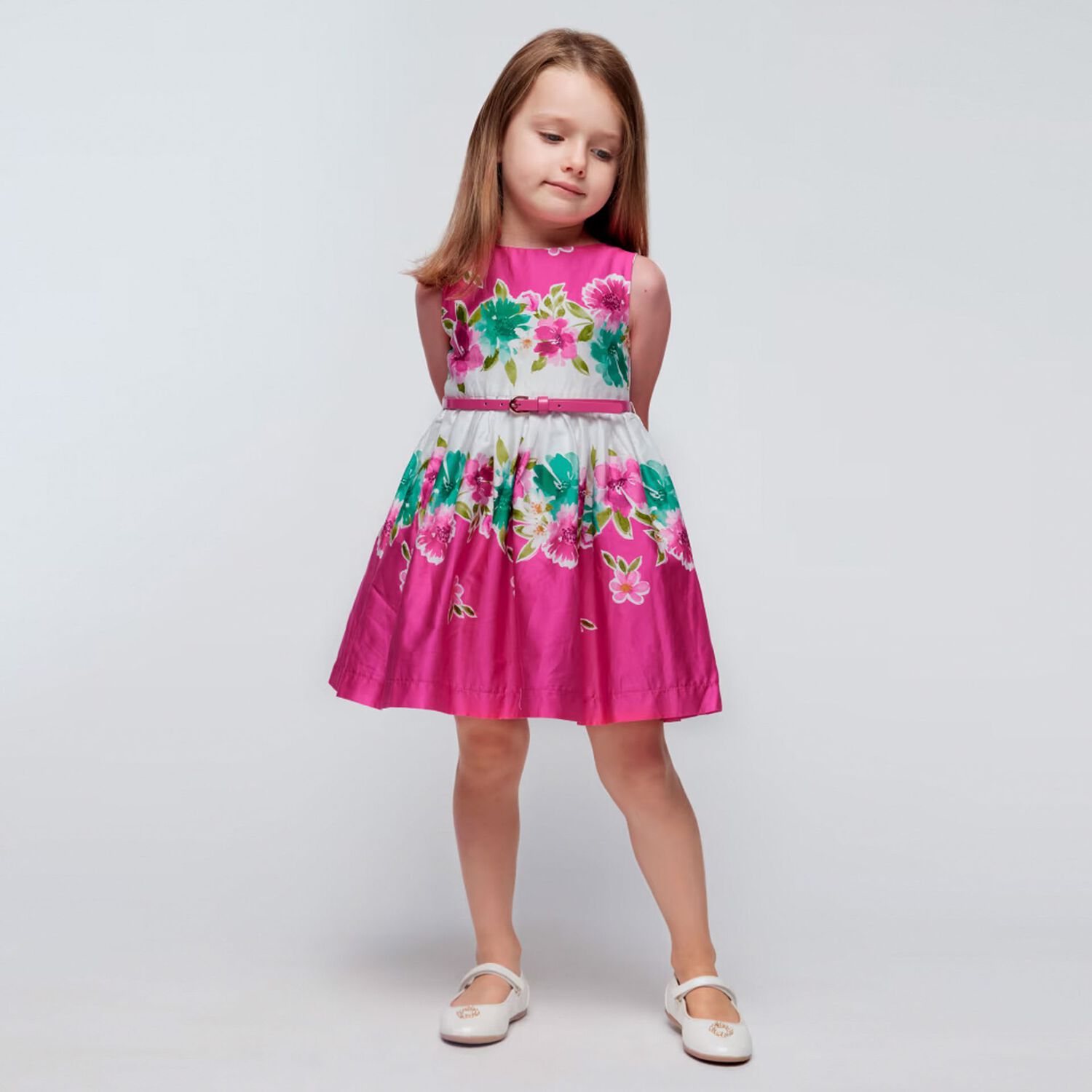 Girls Pink & White Floral Dress, 1, hi-res image number null