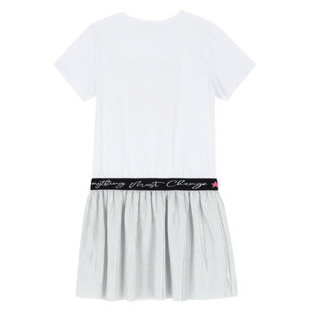 Girls White & Silver Heart Dress