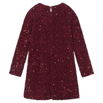Girls Red Embellished Sequin Dress