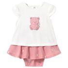 Baby Girls White & Pink Teddy Bear Skirt Set, 1, hi-res