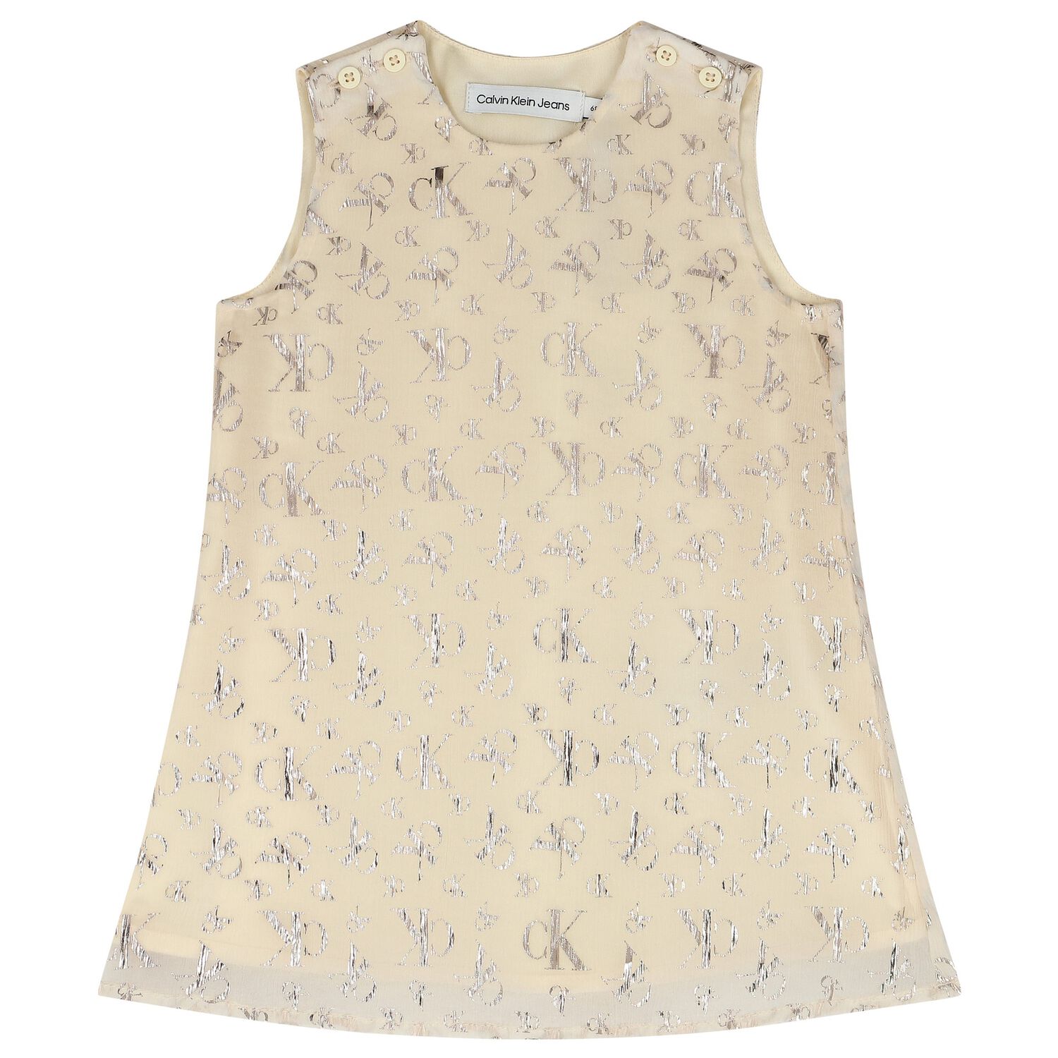 Calvin Klein Baby Girls Ivory & Gold Satin Dress | Junior Couture USA Calvin Klein Baby Girls Ivory & Gold Satin Dress | Junior Couture USA