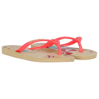 Girls Gold Hello Kitty Logo Flip Flops