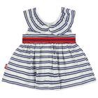 Younger Girls White & Navy Blue Striped Dress, 1, hi-res