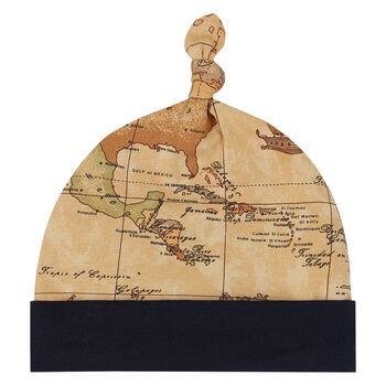 Baby Boys Beige & Navy Blue Geo Map Hat