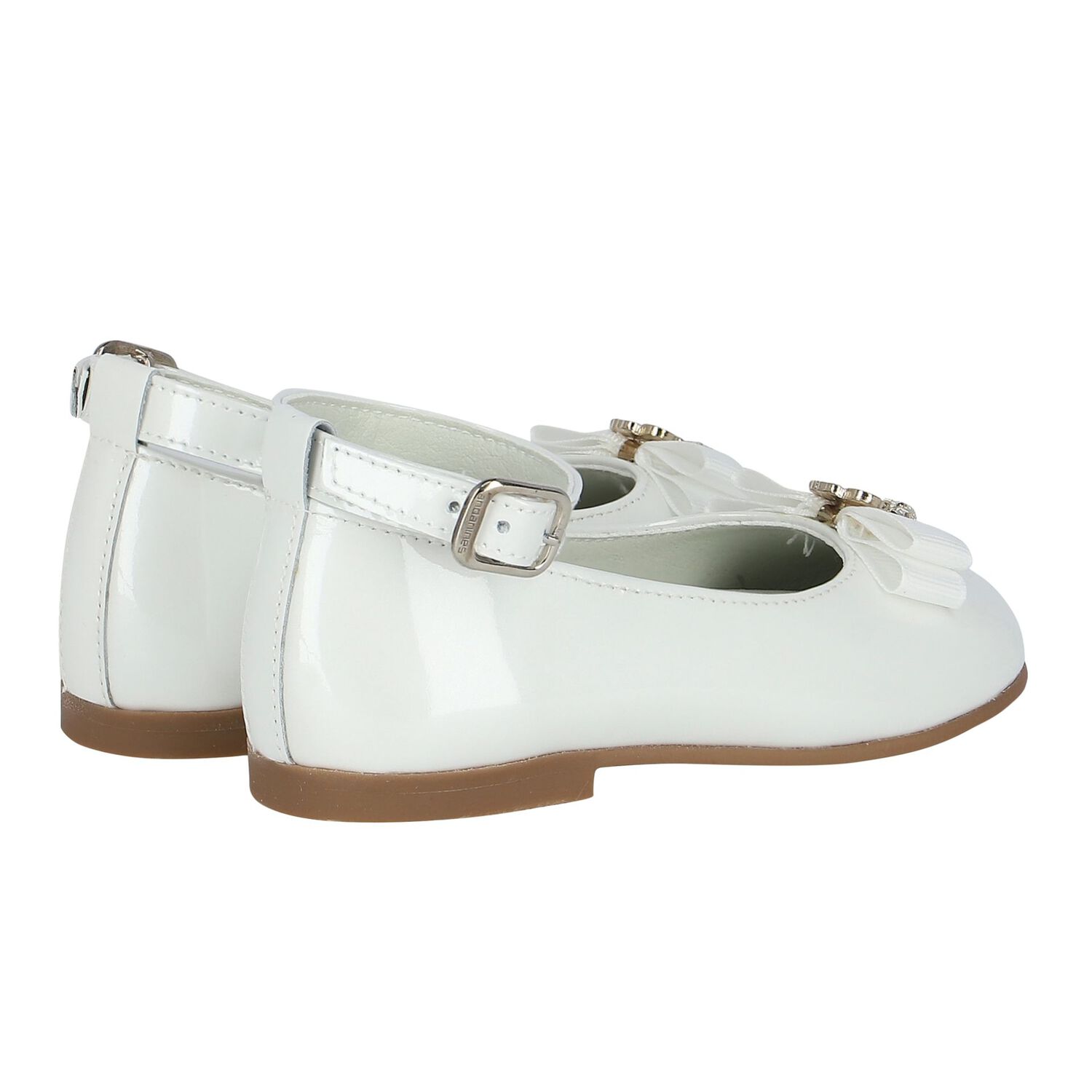 Younger Girls White Ballerina Bow Shoes, 1, hi-res