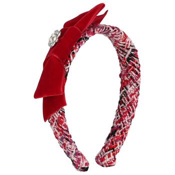 Girls Red Tweed Bow Headband
