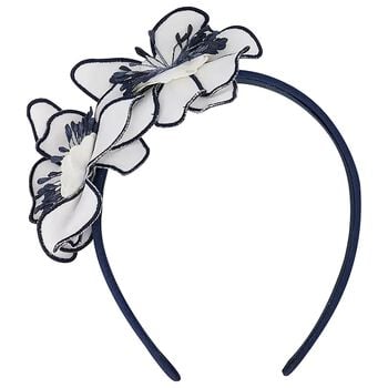 Girls White & Navy Blue Flower Headband