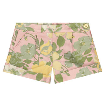 Girls Pink Floral Jacquard Shorts