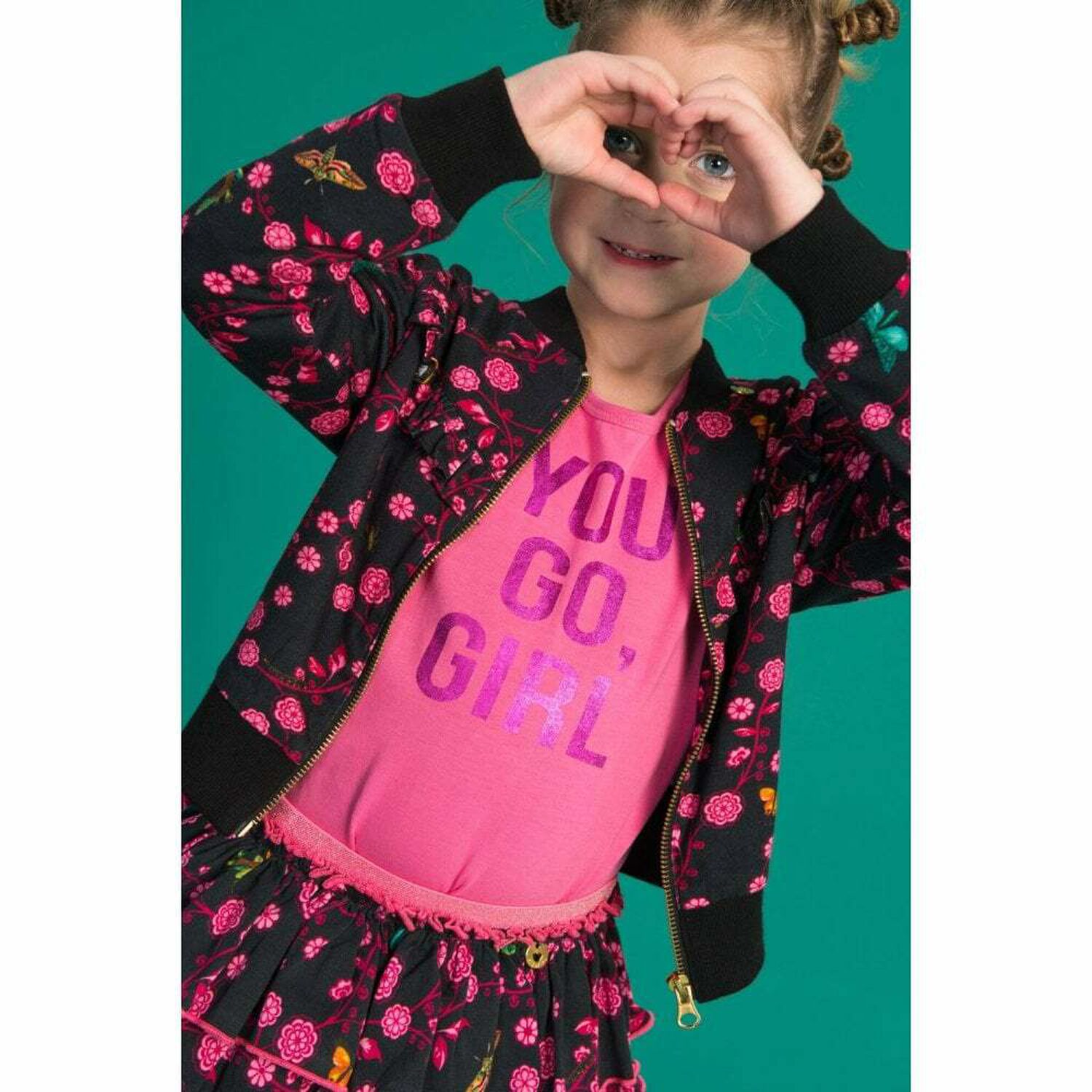 Girls Black & Pink Jersey Skirt, 1, hi-res