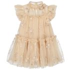 Girls Beige & Gold Tulle Dress, 1, hi-res