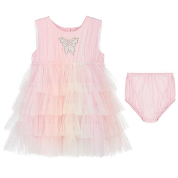 Baby Girls Pink Butterfly Tulle Dress Set