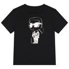Boys Mini Me Black Ikonik Karl T-Shirt, 1, hi-res