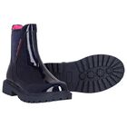 Girls Navy Blue Faux Leather Boots , 1, hi-res