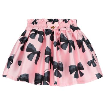 Girls Pink & Black Bow Print Skirt