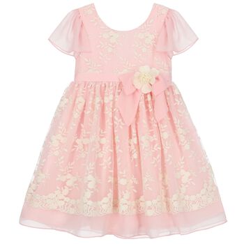 Girls Pink Embroidered Chiffon Dress