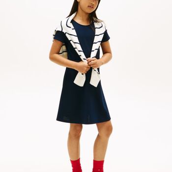 Girls Navy Blue Logo Dress