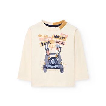 Boys Beige Car Long Sleeve Top