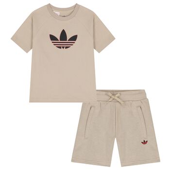 Boys Khaki Logo Shorts Set
