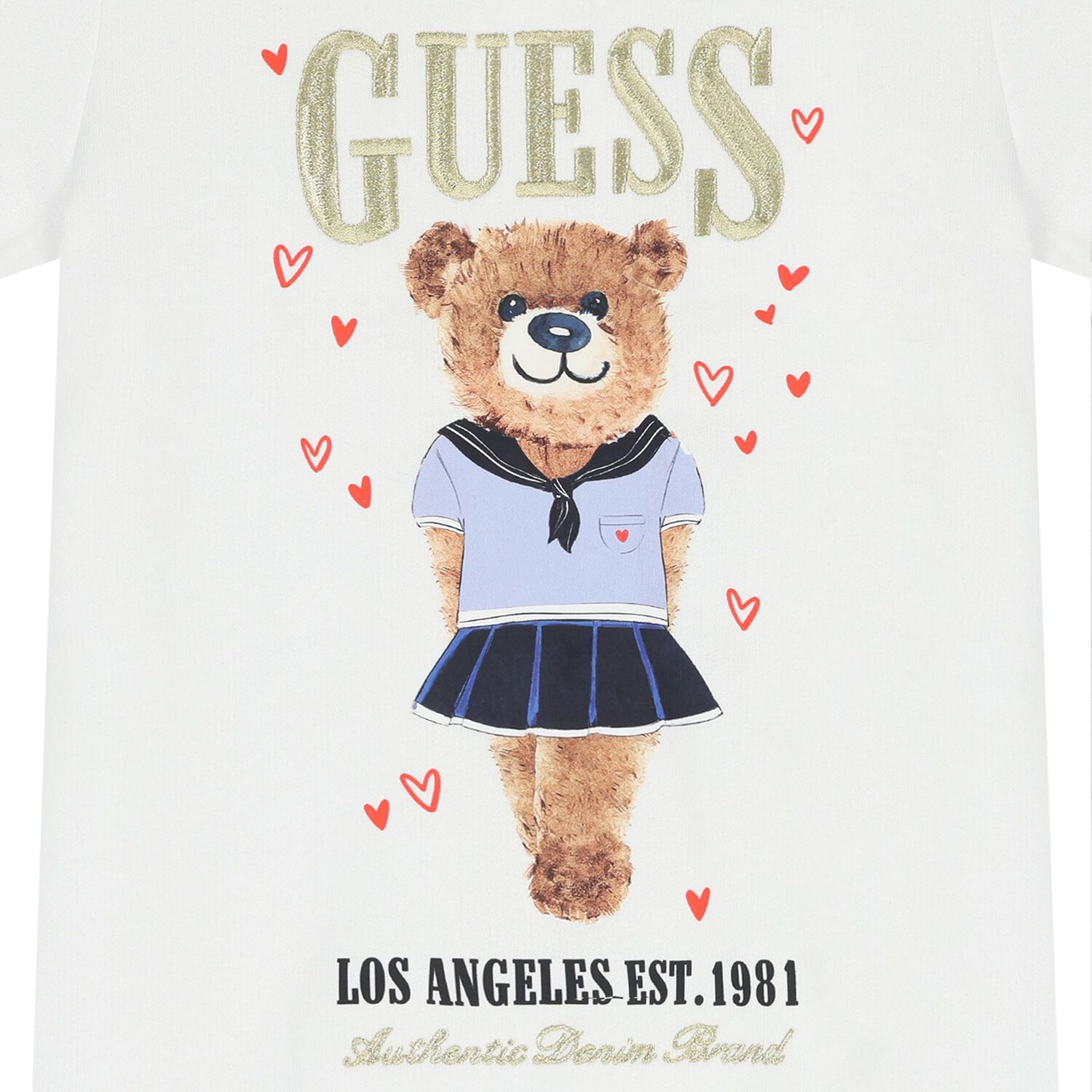 Girls White Teddy Bear Logo Dress, 1, hi-res