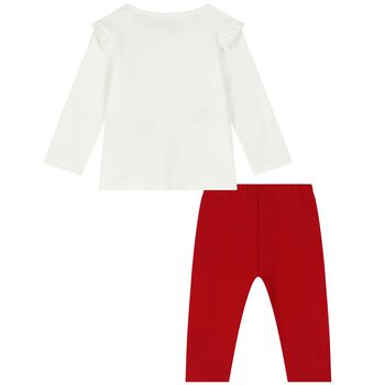 Younger Girls Ivory & Red Trousers Set