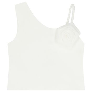 Girls White Rose Applique Top