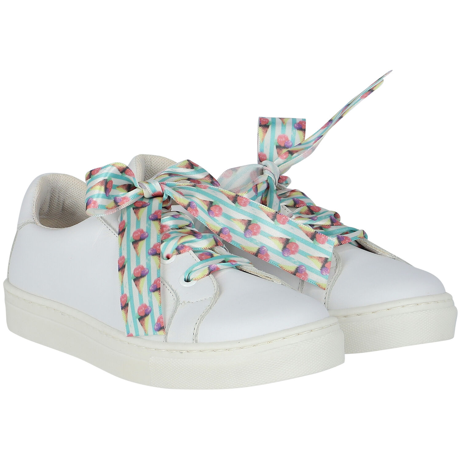 Girls White Leather Trainers, 1, hi-res