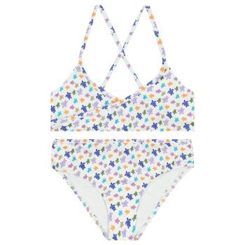 Girls White Turtle Logo Bikini