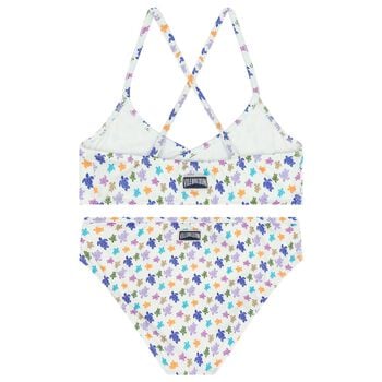 Girls White Turtle Logo Bikini