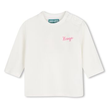 Younger Girls Ivory Floral Logo Long Sleeve Top