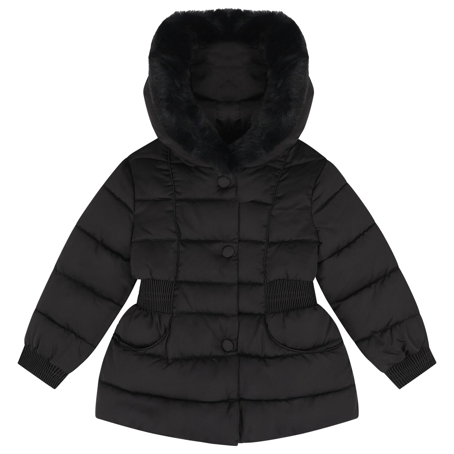 Girls Black Puffer Jacket, 1, hi-res
