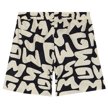 Boys Ivory & Black Logo Shorts