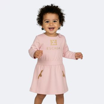 Younger Girls Pink & Gold Logo Dress