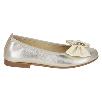 Girls Gold Bow Ballerina Shoes