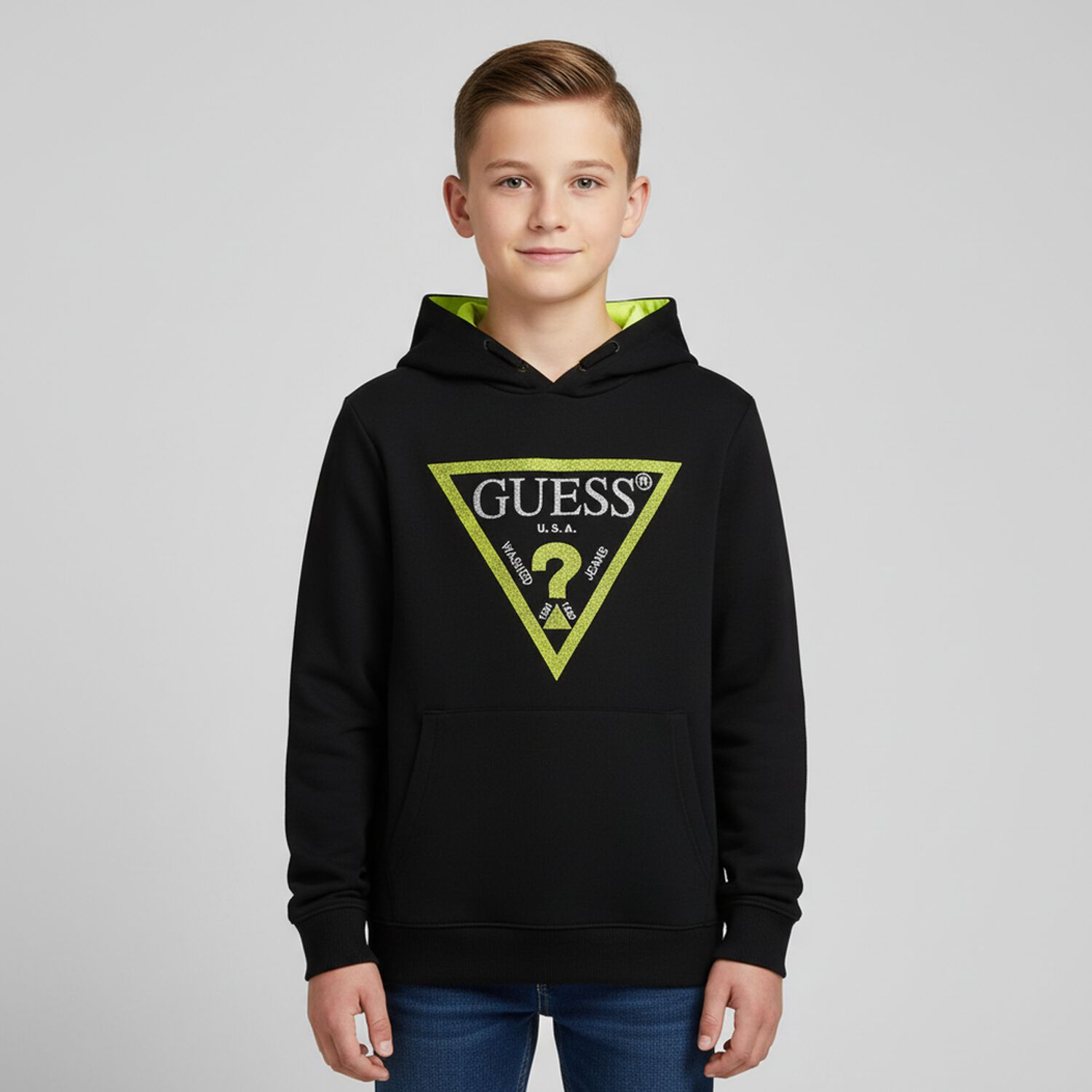 Boys Black Logo Hooded Top, 1, hi-res image number null