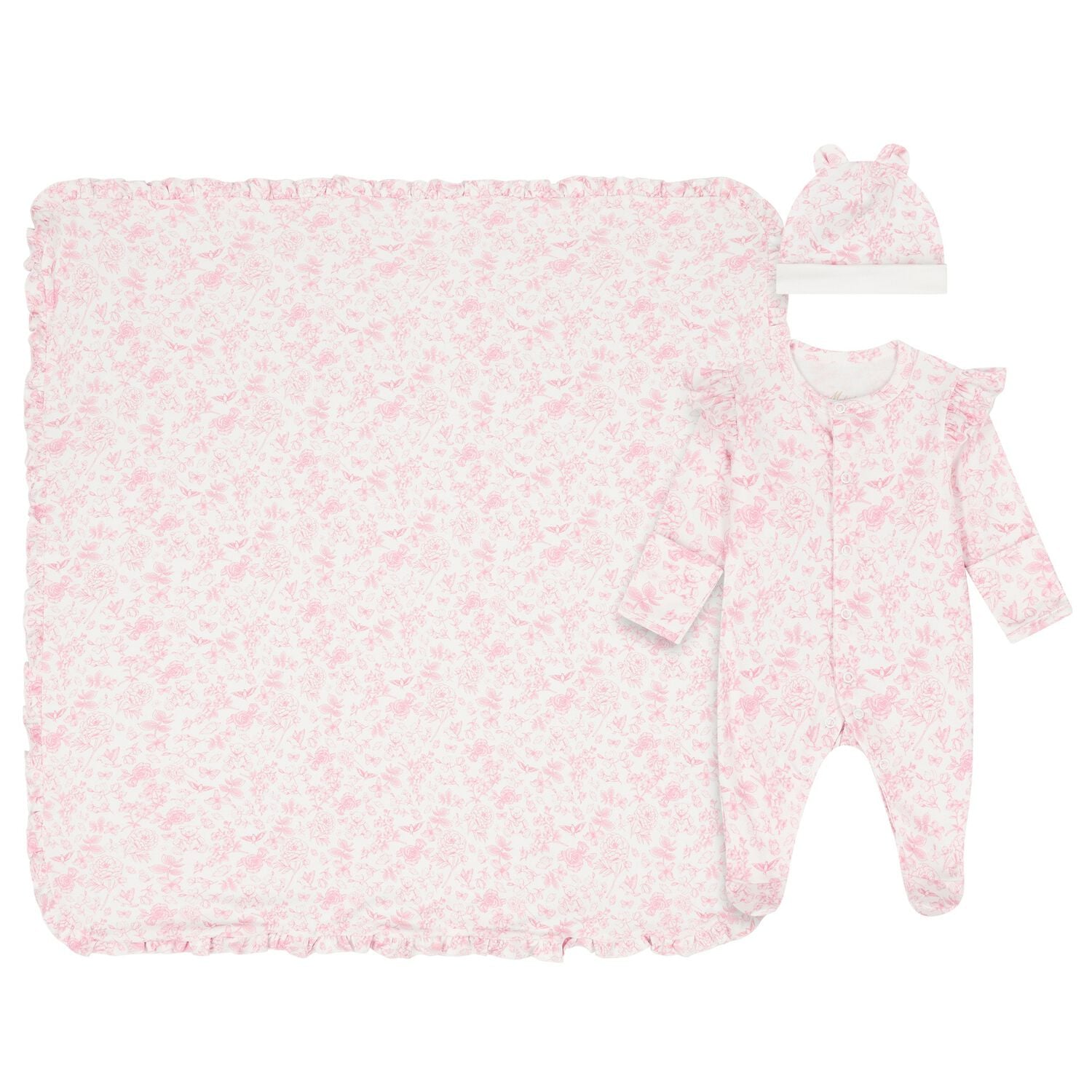 Baby Girls White & Pink Floral Babygrow Gift Set, 1, hi-res