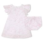 Baby Girls White & Pink Toile de Jouy Dress Set, 1, hi-res
