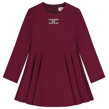 Girls Burgundy Embellished Logo Dress