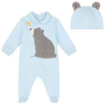 Baby Boys Blue Bear Babygrow & Hat Set