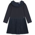 Girls Navy Blue Pleated Dress, 1, hi-res