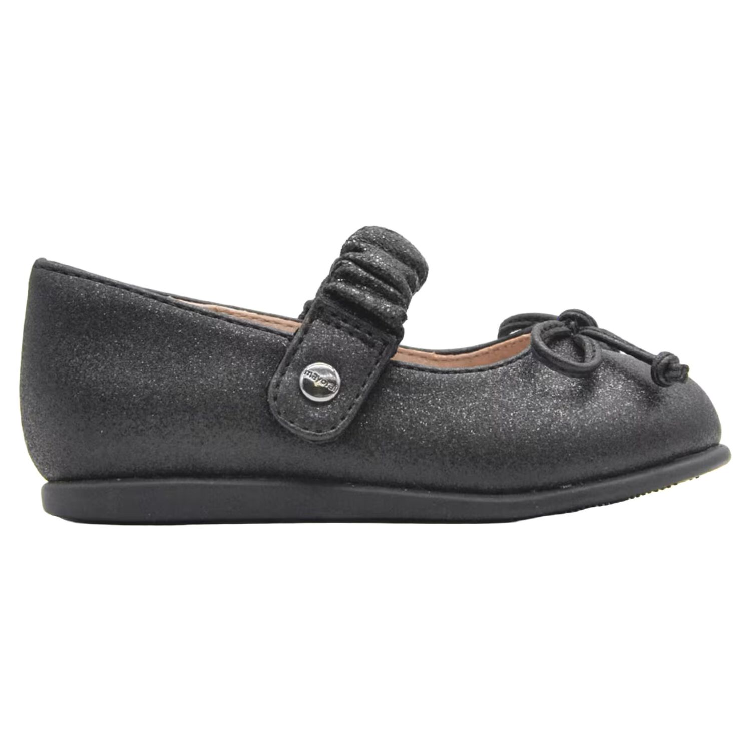 Younger Girls Black Bow Glittery Shoes, 1, hi-res