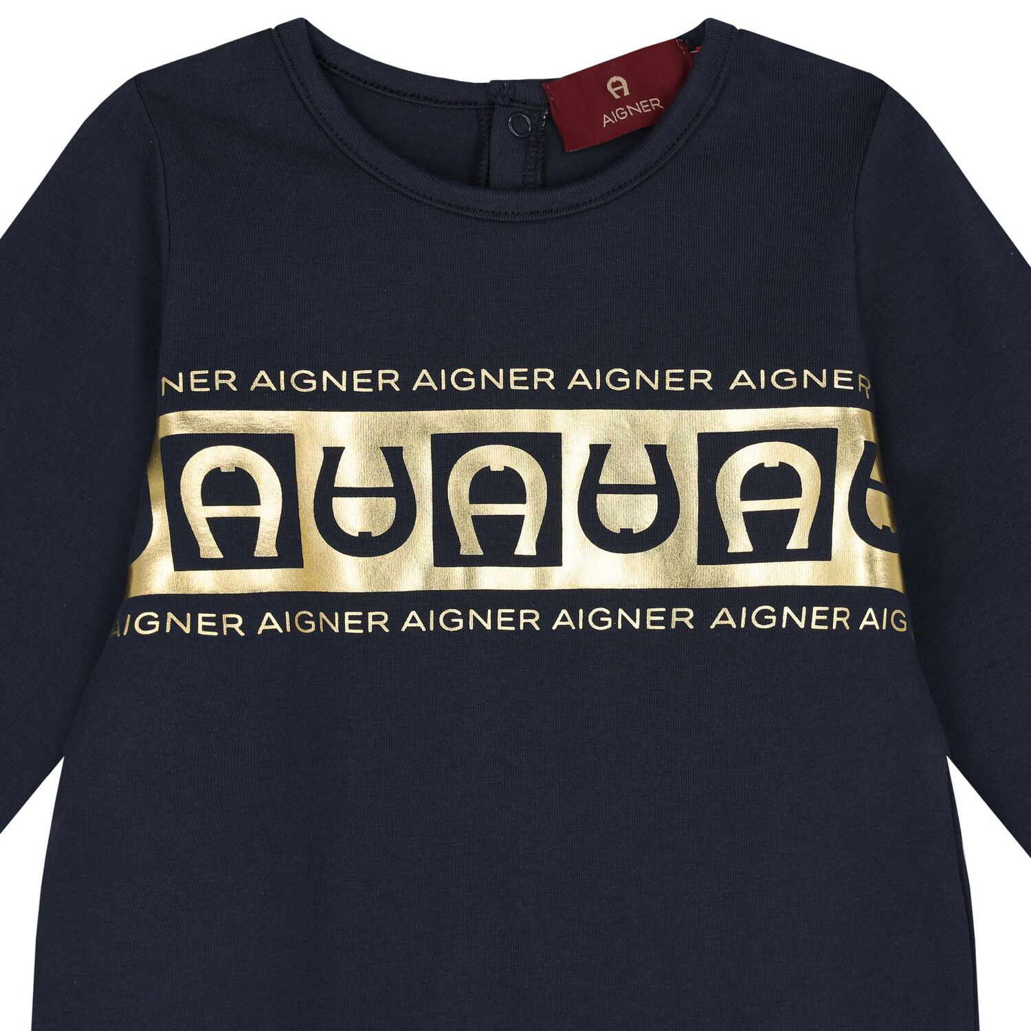 طقم  أولاد هدايا أفرول بالشعار باللون الكحلي والذهبي, 1, hi-res