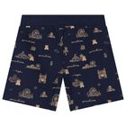 Boys White & Navy Blue Teddy Bear Logo Shorts Set, 1, hi-res