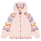 Girls Pink Zig Zag Hooded Zip Up Top, 1, hi-res